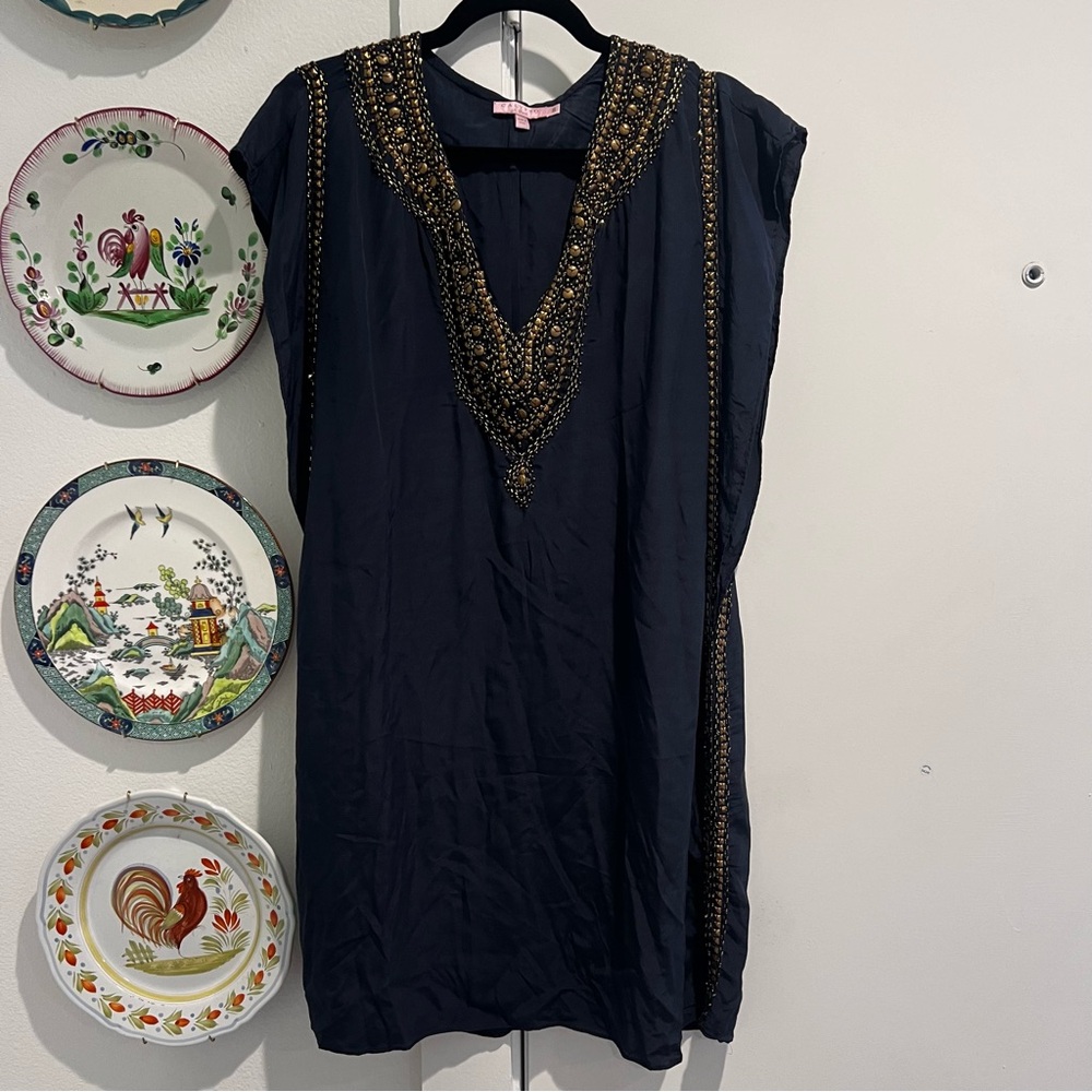 Calypso St Barth Dress Navy and Gold Beading - Picture 2 of 8